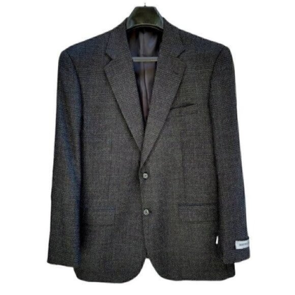 NWT Bert Pulitzer 100% Lambswool Plaid Sports Coat Blazer Dark Gray Men’s 44R - Picture 1 of 8
